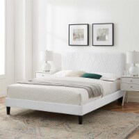 King Bed, Classic White Velvet, Diamond Stiching, Wood Legs