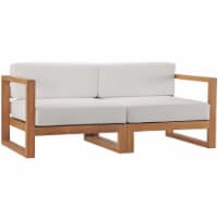 Upland Outdoor Patio Teak Wood 2-Piece Sectional Sofa Loveseat, Natural White