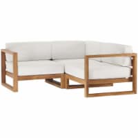 Upland Outdoor Patio Teak Wood 3-Piece Sectional Sofa Set-EEI-4255-NAT-WHI-SET