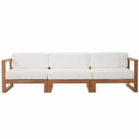 Upland Outdoor Patio Teak Wood 3-Piece Sectional Sofa Set, Natural White