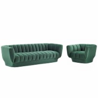 Entertain Vertical Channel Tufted Performance Velvet Sofa and Armchair Set Green