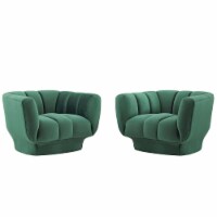 Entertain Vertical Channel Tufted Performance Velvet Armchair Set of 2 Green