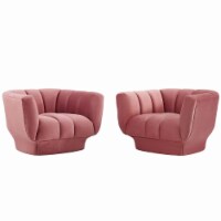 Entertain Vertical Channel Tufted Performance Velvet Armchair Set of 2 Dusty Rose