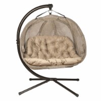Flower House Hanging Pumpkin Dreamcatcher Swing Loveseat Chair with Stand, Bark