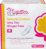 Maxim Hygiene Products Natural Cotton Regular Absorbency Ultra Thin Winged Pads