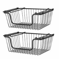 Oceanstar Stackable Metal Wire Storage Basket Set – Black Set of 2