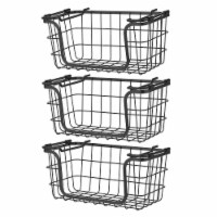 Oceanstar Stackable Metal Wire Storage Basket Set – Black Set of 3