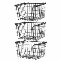 Oceanstar Stackable Metal Wire Storage Basket Set – Black Set of 3