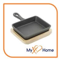 5 x 4 Rectangular Cast Iron Frying Pan / Skillet with Handle & Wooden Base (1 Skillet)