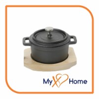 0.3 Qt Round Cast Iron Caserole with Handles & Wooden Base (1 Casserole)