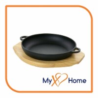 9.5  Round Cast Iron Wok/Skillet with Handles & Wooden Base (1 Skillet) by MyXOHome