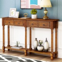 Console Table Sofa Table for Entryway with Drawers and Long Shelf Rectangular (Walnut)