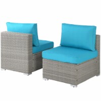 Outdoor Garden Patio Furniture 2-Piece PE Rattan Wicker Sectional Cushioned Sofa Chair with C