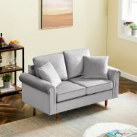 Velvet Sofa Couch with 2 Pillows, Modern Loveseat Sofa With Wood Legs for Living Room and Bed