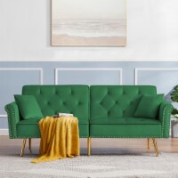 Modern Velvet Tufted Sofa Couch with 2 Pillows and Nailhead Trim, Loveseat Sofa Futon Sofa Be