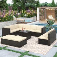 9 Piece Rattan Sectional Seating Group with Cushions and Ottoman, Patio Furniture Sets, Outdo