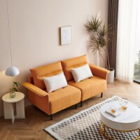 HQ-282 Sofa Couch, Suede Mid-Century Tufted Loveseat for Living Room(ORANGE)