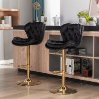 Set of 2 Bar Stools, with Chrome Footrest and Base Swivel Height Adjustable Mechanical Liftin