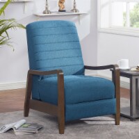 Push Back Recliner with Wooden Arms, Navy Blue (27 x 36.6 x 50 )
