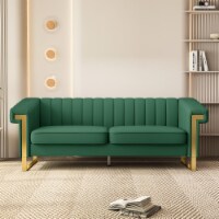 Simplie Fun Contemporary Plush Velvet Sofa with Vertical Stripes and Gold Accents Perspective: Main