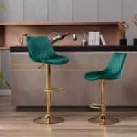 Set of 2 Bar Stools, with Chrome Footrest and Base Swivel Height Adjustable Mechanical Liftin