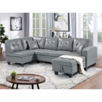 PU Leather Right Chaise Living Room Sofa Set with Storage Ottoman