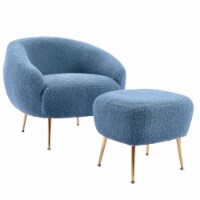 Modern Comfy Leisure Accent Chair, Teddy Short Plush Particle Velvet Armchair with Ottoman fo