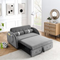 Modern 55.5 Pull Out Sleep Sofa Bed 2 Seater Loveseats Sofa Couch with side pockets, Adjusta