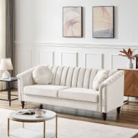 MH Modern Velvet Upholstered Sofa Couch, 3 Seat Tufted Back with Nail Arms with 2 pillows, So