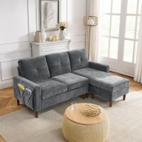 80 Convertible Sectional Sofa Couch, 3 Seats L-SHAPED Sofa with Removable Cushions and Pocke