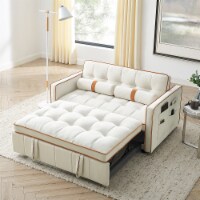 Modern 55.5 Pull Out Sleep Sofa Bed 2 Seater Loveseats Sofa Couch with side pockets, Adjusta