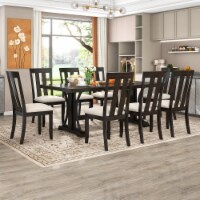 9-Piece Retro Style Dining Table Set 78 Wood Rectangular Table and 8 Dining Chairs for Dining