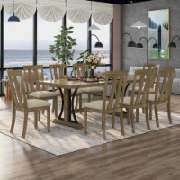 9-Piece Retro Style Dining Table Set 78 Wood Rectangular Table and 8 Dining Chairs for Dining