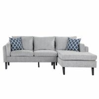 Upholstered L-SHAPED Sofa Couch with Chaise and 2 Pillows, 3-Seater Couch with rubber wood le