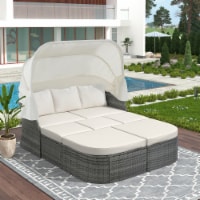Outdoor Patio Furniture Set Daybed Sunbed with Retractable Canopy Conversation Set Wicker Fur