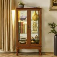 Curio Cabinet Lighted Curio Diapaly Cabinet with Adjustable Shelves and Mirrored Back Panel,