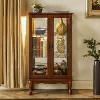 Curio Cabinet Lighted Curio Diapaly Cabinet with Adjustable Shelves and Mirrored Back Panel,