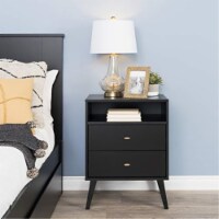 Ergode Milo 2-drawer Tall Nightstand with Open Shelf, Black