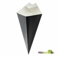 Packnwood Black Cone with Built-In Sauce Cup - 11 in.