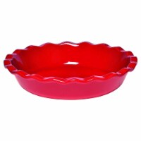 Emile Henry Round Ceramic Pie Dish Kitchen Bakeware Pan - Burgundy Perspective: Main