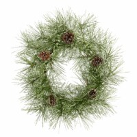 24 inch Iced Pine Artificial Wreath with Pine Cones Perspective: Main