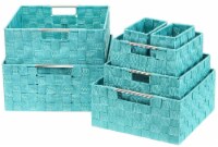 Kitcheniva Woven Fabric Basket Organizer Bins 7 Set - Aqua