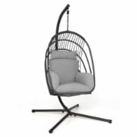 Hivvago Hanging Folding Egg Chair with Stand Soft Cushion Pillow Swing Hammock-Gray Perspective: Main