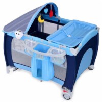 Hivvago Foldable Baby Crib Playpen with Mosquito Net and Bag-Blue Perspective: Main
