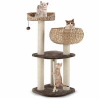 Hivvago 41 Inch Rattan Cat Tree with Napping Perch-Beige Perspective: Main