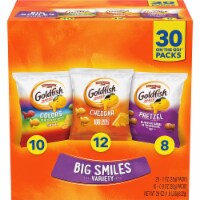 Goldfish Crackers Big Smiles Variety Pack with Cheddar, Colors, and Pretzels, Snack Packs, 30 Perspective: Main
