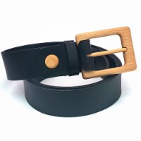 Woodbelt Yosemite Brave 422 Luxury Leather Belt with Beech Wooden Buckle, Black