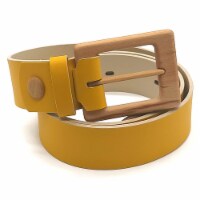 Woodbelt Yosemite Brave 426 Luxury Leather Belt with Beech Wooden Buckle, Yellow Leather