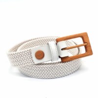 Woodbelt Yellowstone Brave 314 Luxury Leather Belt with Beech Wooden Buckle, Warm White