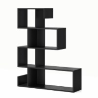 Hivvago 5-Tier S-Shaped Bookshelf Geometric Z-Shelf Bookcase with Open Cubes-Black Perspective: Main
